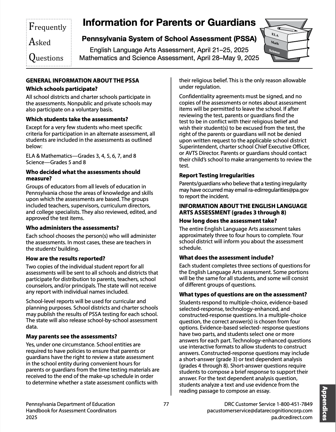  2024-2025 PSSA Parent FAQ